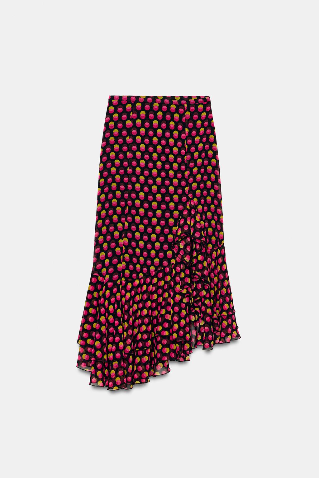 Jupe Mi-longue Asymétrique à Pois (3)