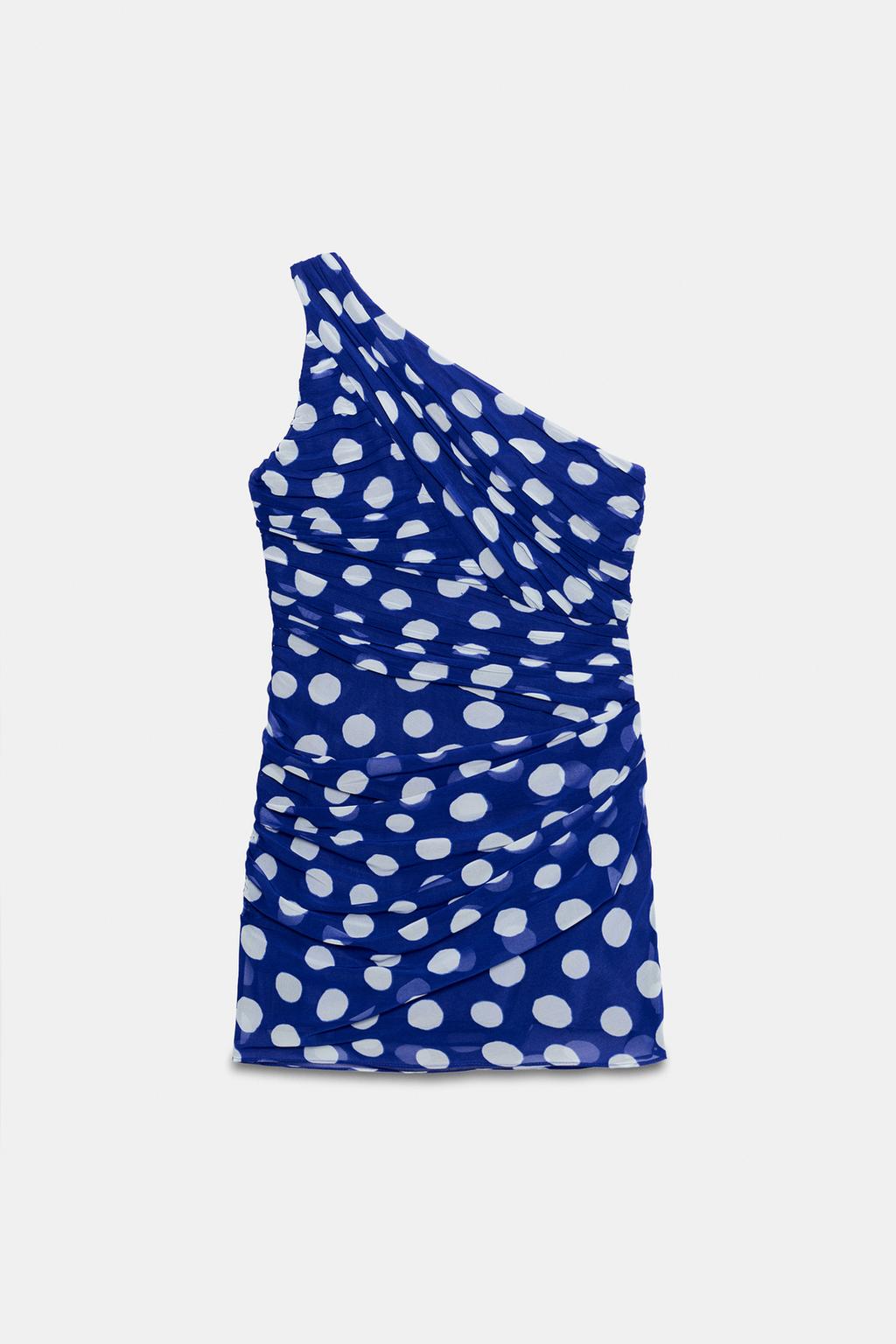 Robe Courte Drapée à Pois (2)