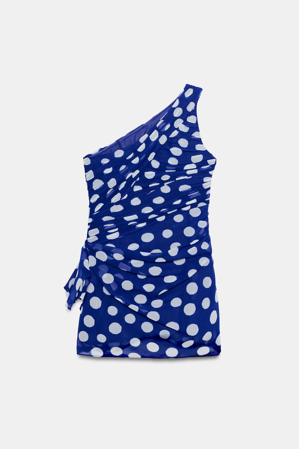 Robe Courte Drapée à Pois (3)